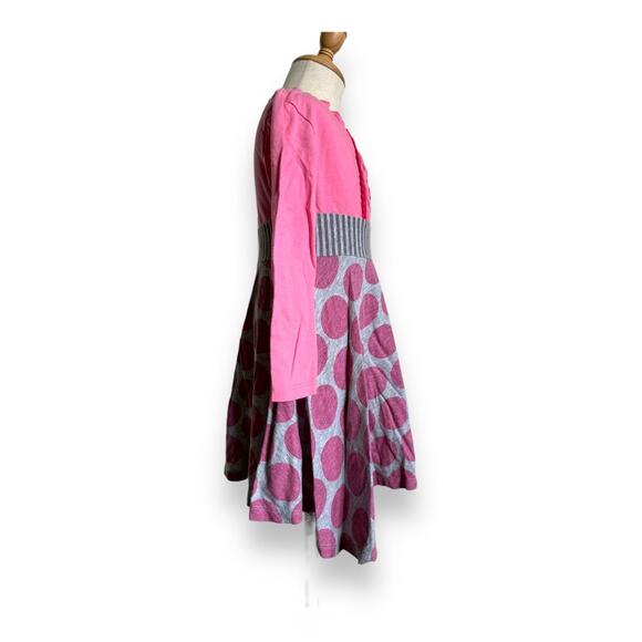 Naartjie Girls Dress Sz 3 Whimsical Sparkle Pink Gray Polka Dots Long Sleeve - Picture 3 of 9
